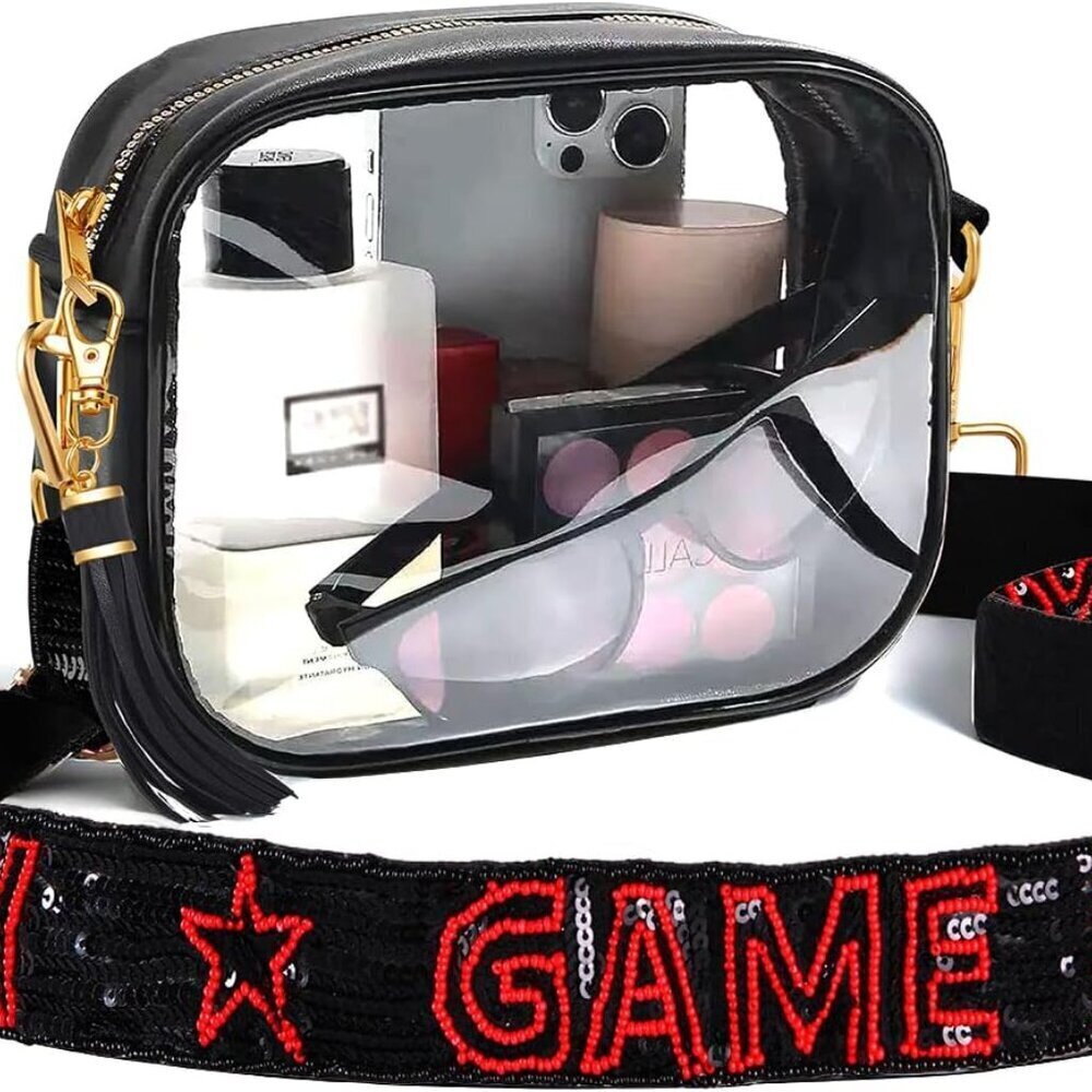 Stadium Approved Clear Crossbody Bag Water-Resistant with Beaded Strap